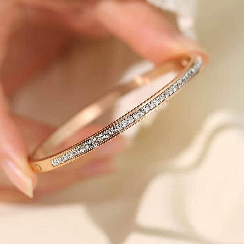 Rose Gold Plated Diamond Line Bangle Bracelet