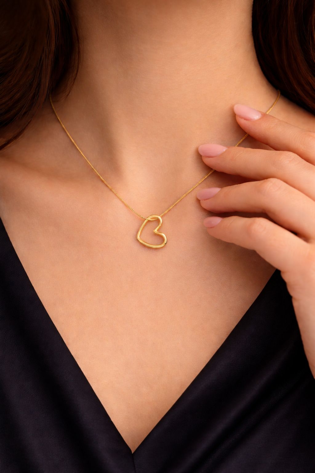 Elegant Gold Open Heart Pendant Necklace