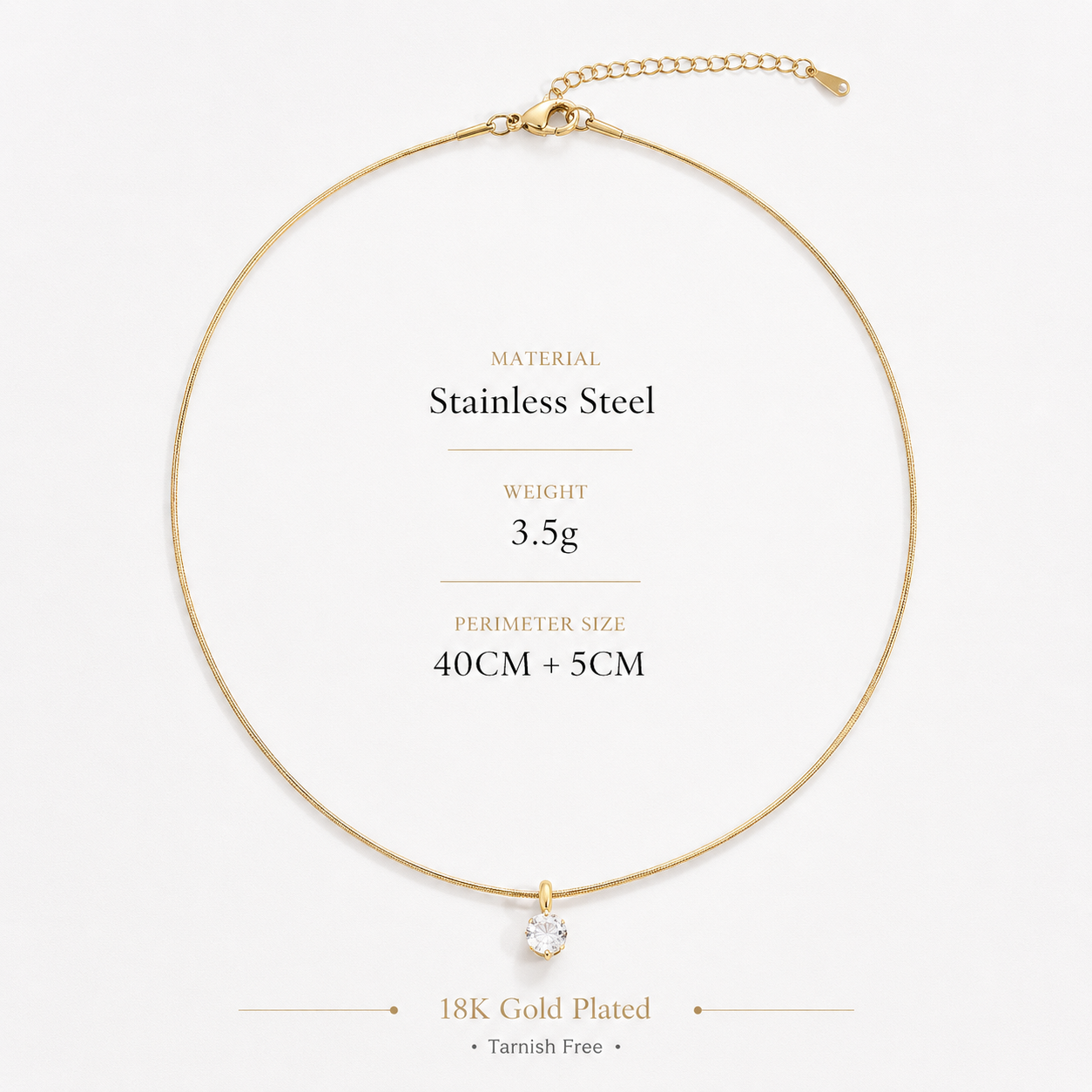18K Gold Plated PVD Zircon Pendant Necklace