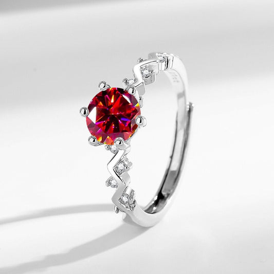 Crimson Zircon Solitaire Adjustable Ring