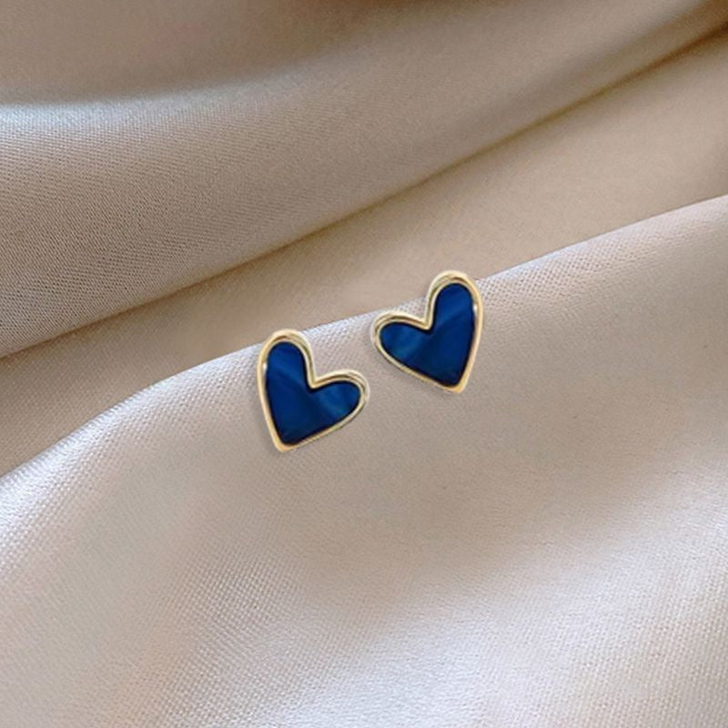 Midnight Blue Heart Stud Earrings