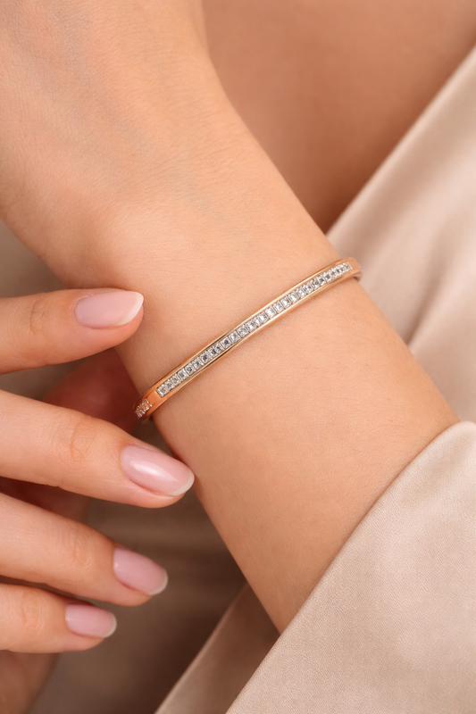 Rose Gold Plated Diamond Line Bangle Bracelet