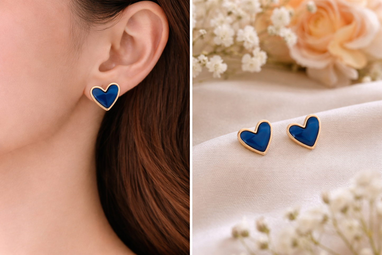 Midnight Blue Heart Stud Earrings