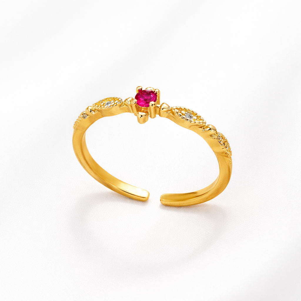 Ruby Glow Adjustable Ring – Delicate Gold Minimal Band