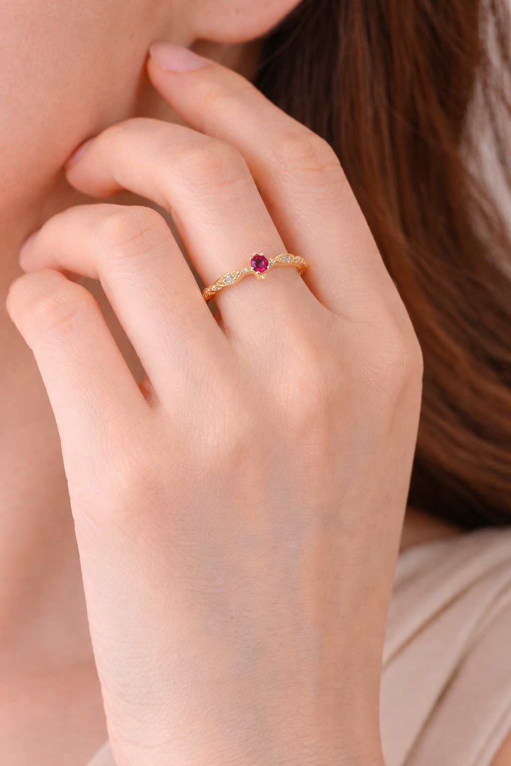 Ruby Glow Adjustable Ring – Delicate Gold Minimal Band