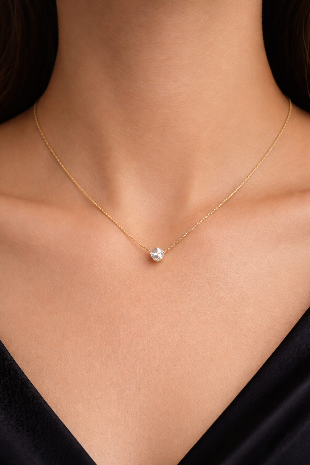Celestial Solitaire Gold Pendant Necklace
