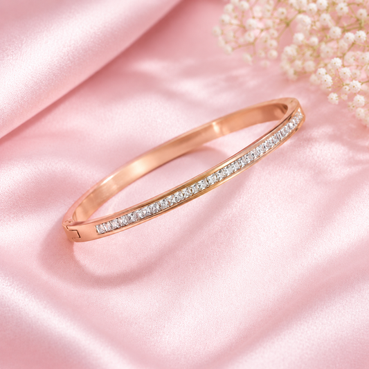 Rose Gold Plated Diamond Line Bangle Bracelet