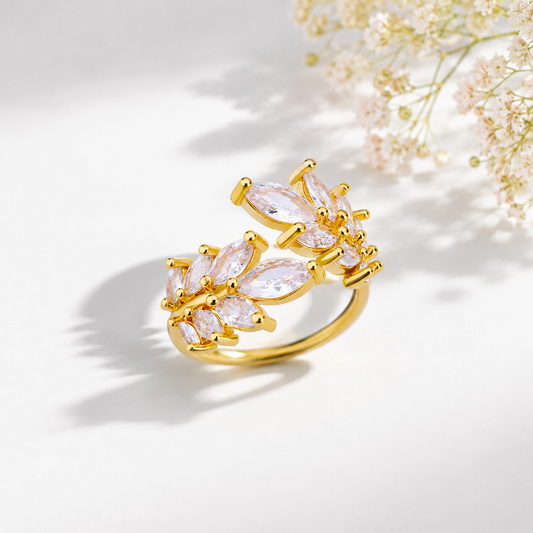Open Leaf Gold Plated Ring